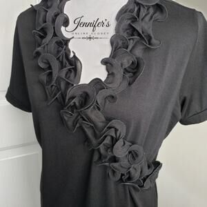 Vex Collection Women's Black Swirl Collar Short Sleeve Top Size XL